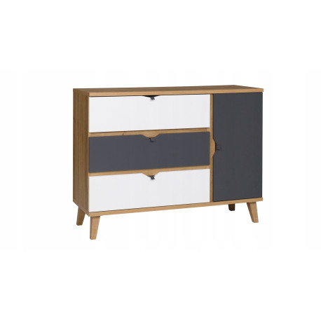 Komoda 1D3SZ CASTRO 120x90x40 - DĄB ZŁOTY / BIAŁY MAT / GRAFIT