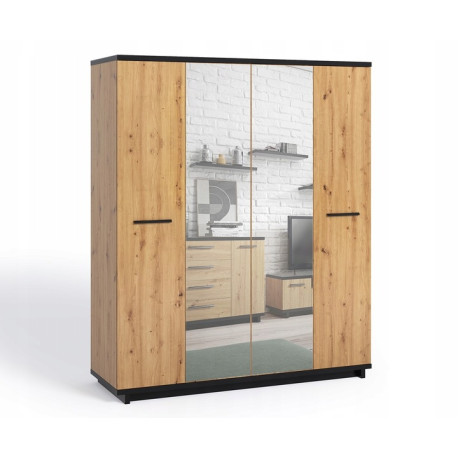 Szafa 4D 180 cm AMALFI - ARTISAN + CZARNY MAT