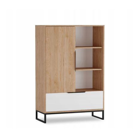 Regał 1D1SZ VESS 90x135x40 - DĄB HIKORA / BIAŁY MAT