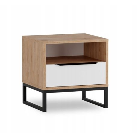 Stolik nocny VESS 45x45x40 - DĄB HIKORA / BIAŁY MAT