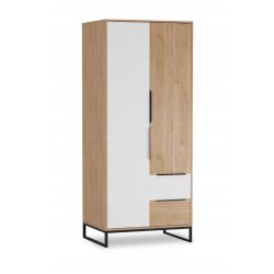 Szafa 2D VESS 80x190x60 - DĄB HIKORA / BIAŁY MAT