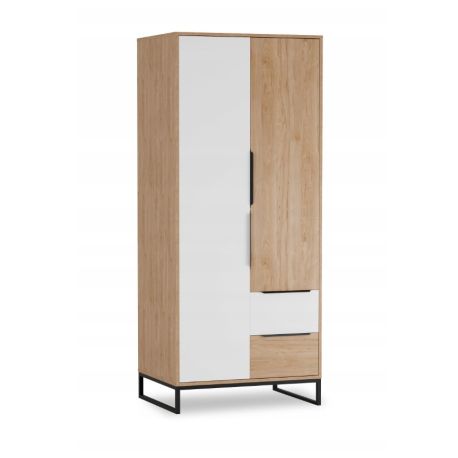 Szafa 2D VESS 80x190x60 - DĄB HIKORA / BIAŁY MAT